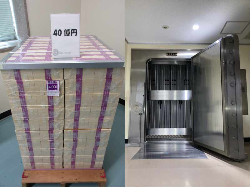 イメージ画像　40億円分の一万円札と大きな金庫
